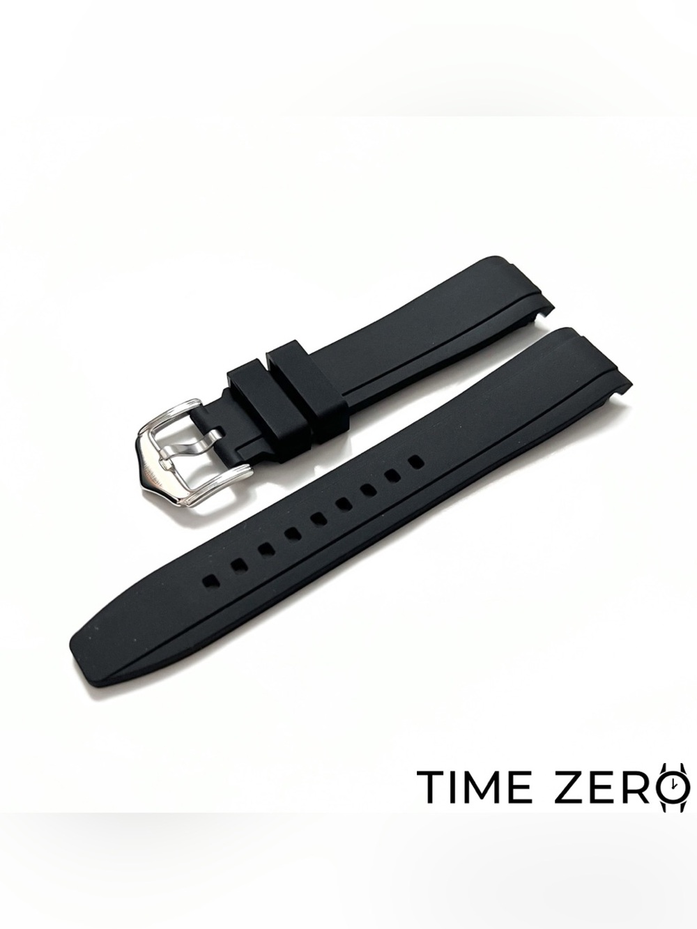 New Black Curved End Rubber Watch Strap (The Element Collection) by Time Zero